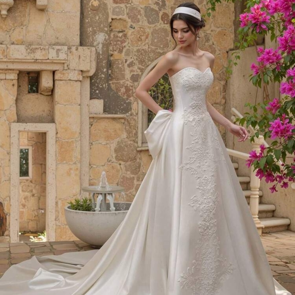 Elegant White Strapless Princess Wedding Dress